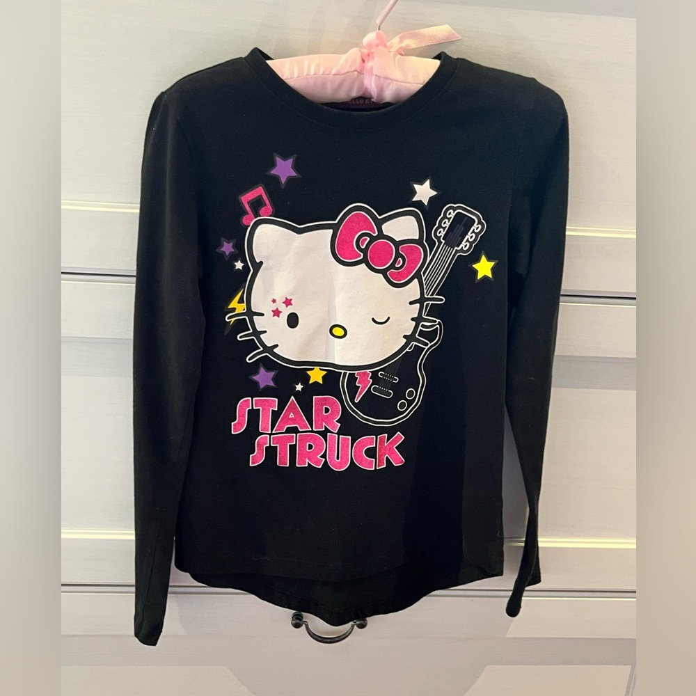 Hello Kitty Sanrio Girls Black and Pink Long Sleeve Tee Star Struck Design Sz 7